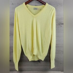 Vtg LL Bean Sweater Mens Large Yellow Pullover V Neck Orlon Acrylic Made In USA